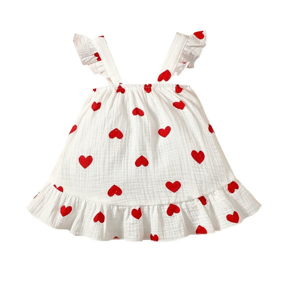 Newborn Baby Girls Dress 1 Months Girls Sleeveless Dress Heart Print Off-the-shoulder Newborn Girls Summer Suspender Dress White