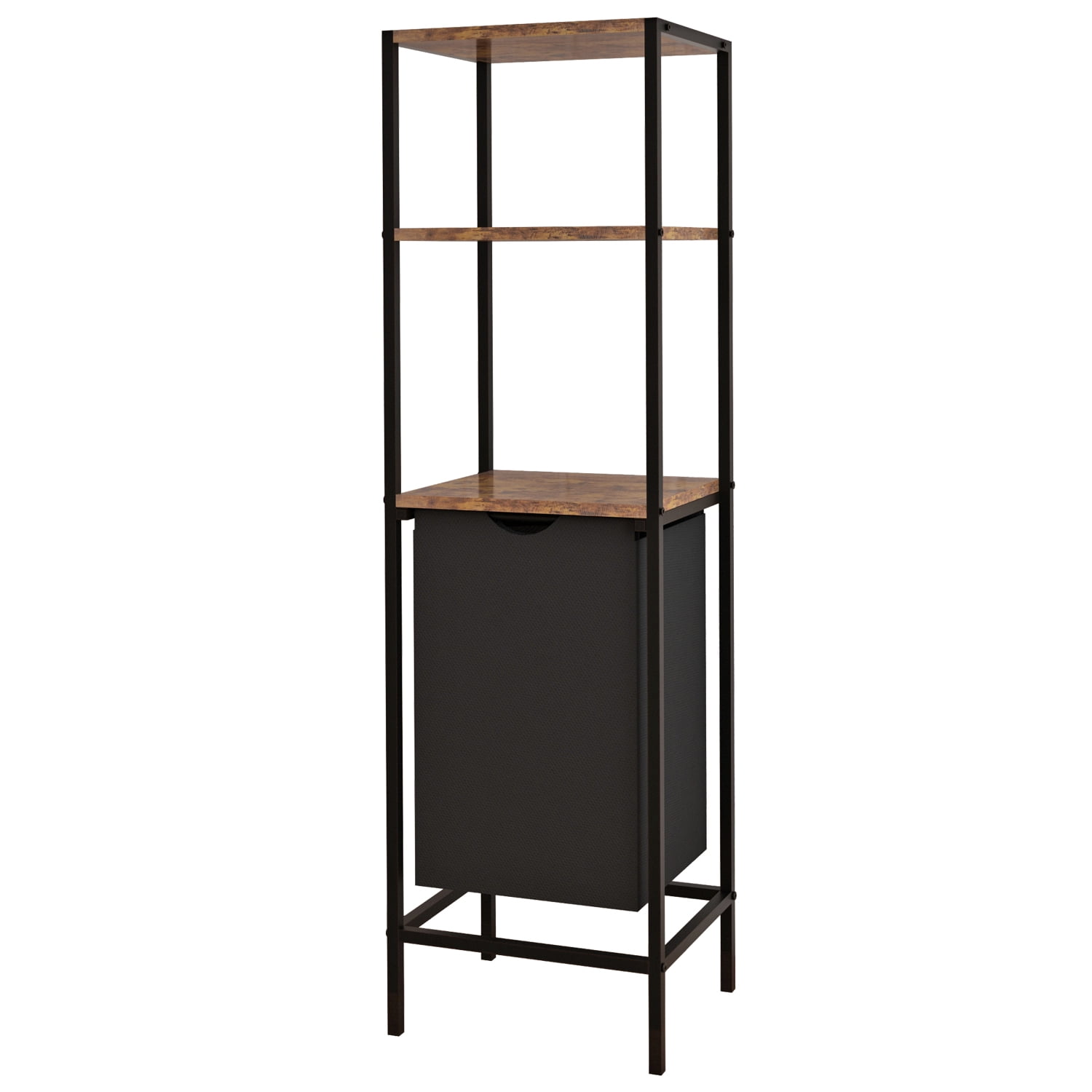 LENLN Laundry Sorter Hamper with 3-Tier Wooden Storage Rack - Pull-Out Removable Bag, Laundry Organizer for Bedroom, Bathroom, Laundry Room