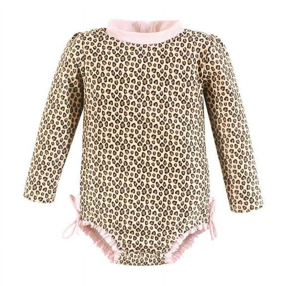 Hudson Baby Girls Rashguard Baby Swimsuit, Leopard, 3-6 Months
