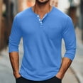 thumbnail image 2 of RYDCOT Men's Henley Shirt Fall Simple Crewneck Solid Color Slim Fit Long Sleeve T Shirts Button up Shirt Blue, 2 of 6