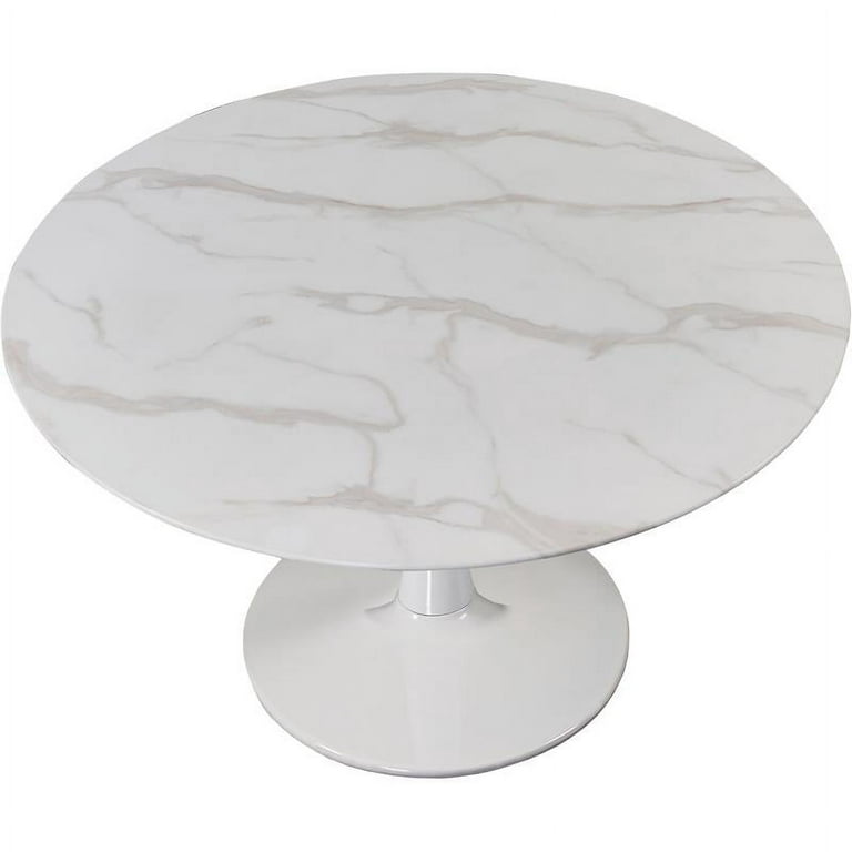 120cm Round Dining Table  Hanaya Marble Effect Round Dining Table 120cm -  White