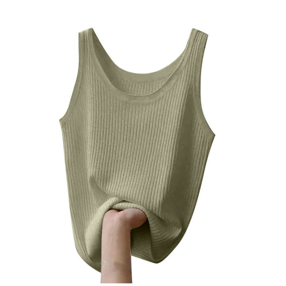 Staron Summer Tops for Women Casual Oversized Solid Round Neck Sleeveless Blouse Tank Top, Green 3XL