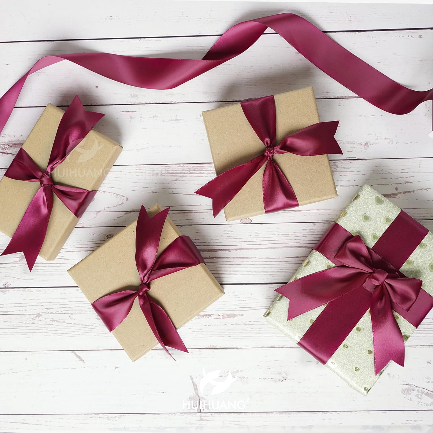 1-1/2 inch Double Face Satin Ribbon Maroon Ribbon Satin Wine Red Ribbons 50 Yards Roll for Gift Wrapping Bow Making Floral Bouquet Wedding Invitations Decor Party Favor Craft Supplies