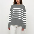 thumbnail image 5 of Odeerbi Fall Winter Striped Cotton Sweater For Women 2025 Long Sleeve Crew Neck Side Slit Oversized Pullover Sweater Gray, 5 of 5