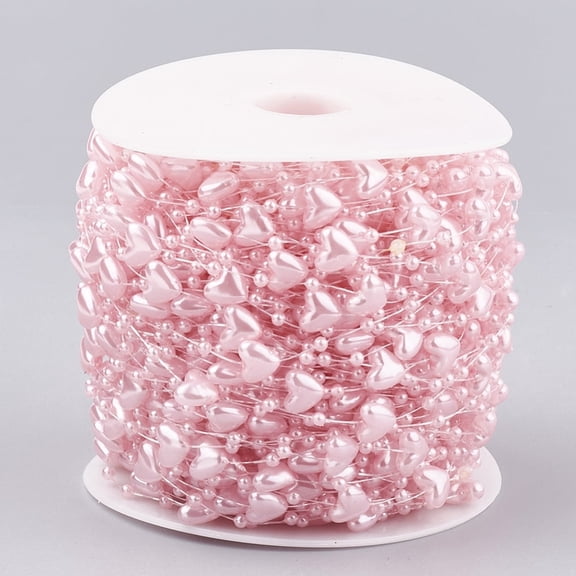 1 roll ABS Plastic Imitation Pearl Beaded Trim Garland Strand Great for Door Curtain Wedding Decoration DIY Material Heart and Round Pink 9x9mm and 3mm 60m/roll