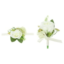 Uxcell 2 Pcs Artificial Rose Wrist Corsage and Boutonnieres Set Wedding Party White