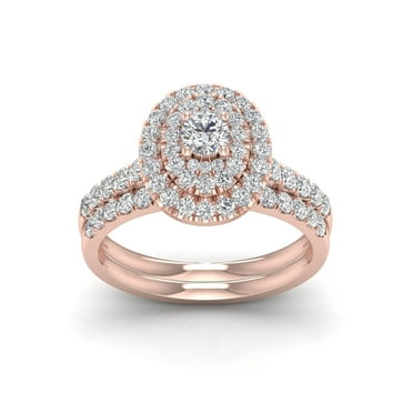 1Ct TDW Diamond 14k Rose Gold Oval Shape Halo Bridal Set