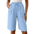 thumbnail image 2 of Endives Linen Shorts For Women Knee Length Tie High Waisted Elastic Casual Wide Leg Short Summer Pants Daily Wear, 2 of 8