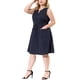 thumbnail image 2 of Women's Plus Size V Neck Sleeveless Drawstring with Pocket Casual Midi Shirt Dress Dark Blue 3X, 2 of 7