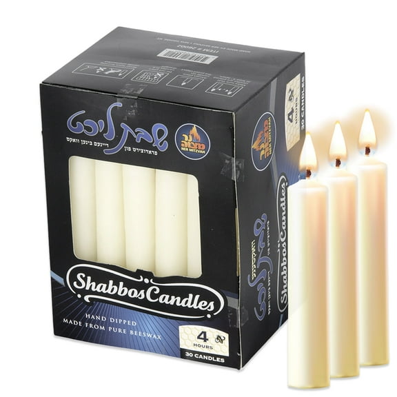 Ner Mitzvah, 4 Hour Beeswax, Candle Lighting Shabbat Candles - White (30 Pack)