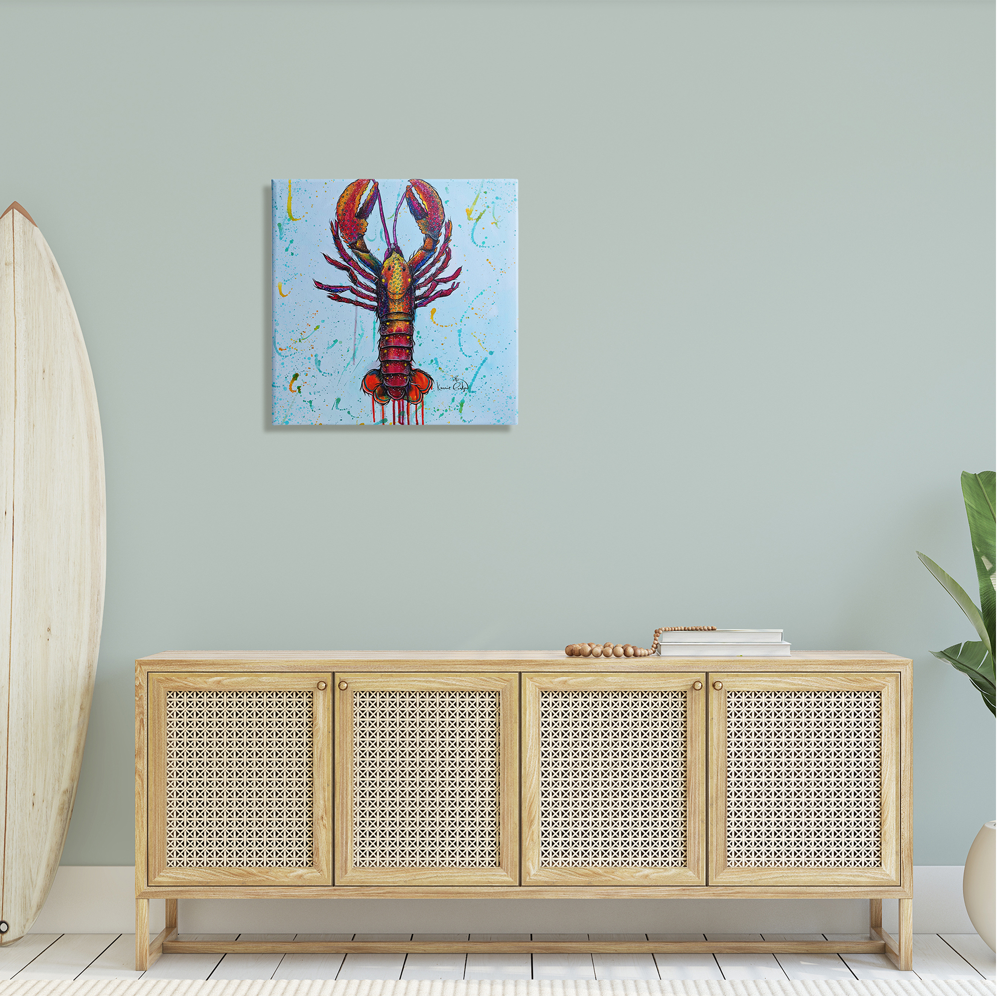 Stupell Industries Urban Style Lobster Paint Splatter Sea Life Painting Gallery Wrapped Canvas Print Wall Art, Design by Karrie Evenson