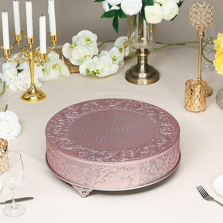 

Efavormart 18 ROSE GOLD Round Embossed Metal Cake Stand Cake Plateau Wedding Dessert Display Plate