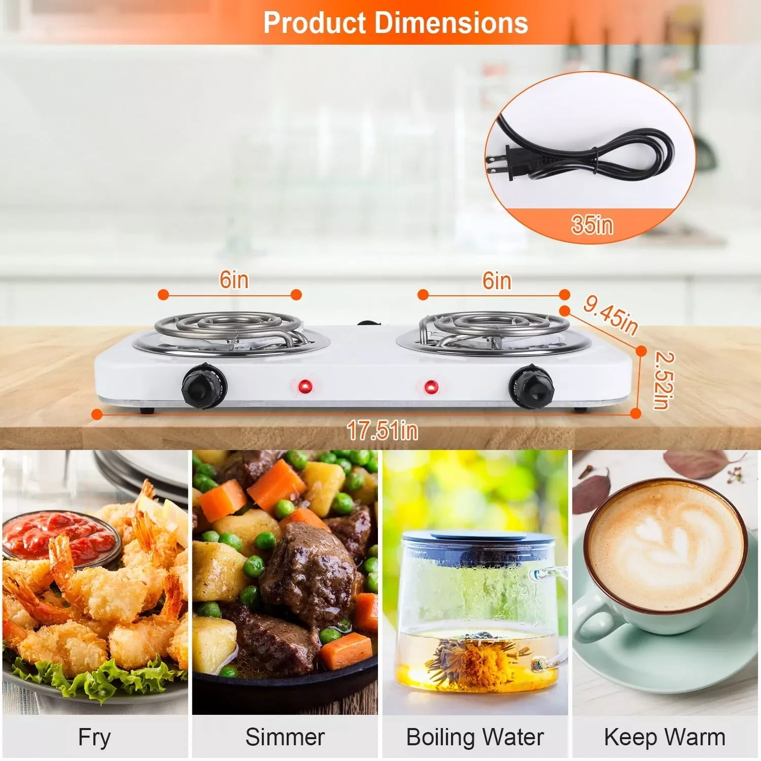 DISHUEC Hot Plate for Cooking,2000W Electric Double Burner Cooktop,Portable Electric Double Coil Burner with Dual Control&5 Level Temperature Control,Easy to Clean for Kitchen Camping