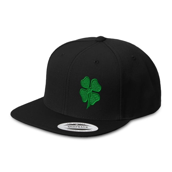 Snapback Hat for Men Flat Bill Left Side Panel Hats Four Leaf Clover Ireland Irish St Patrick's Embroidered Flat Bill Hat Acrylic Black Design Only