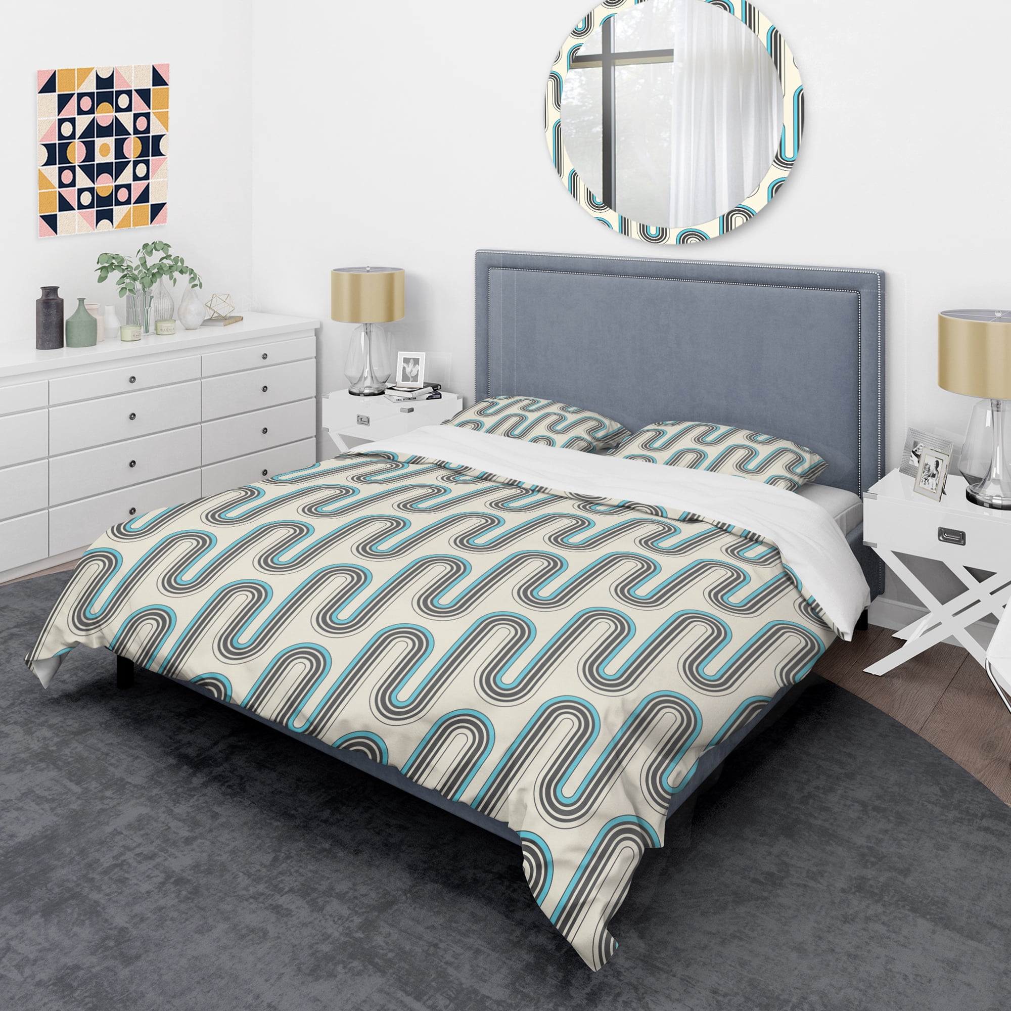 Designart 'Retro Geometrical Abstract Minimal Pattern IV' Mid-Century Modern Duvet Cover Set