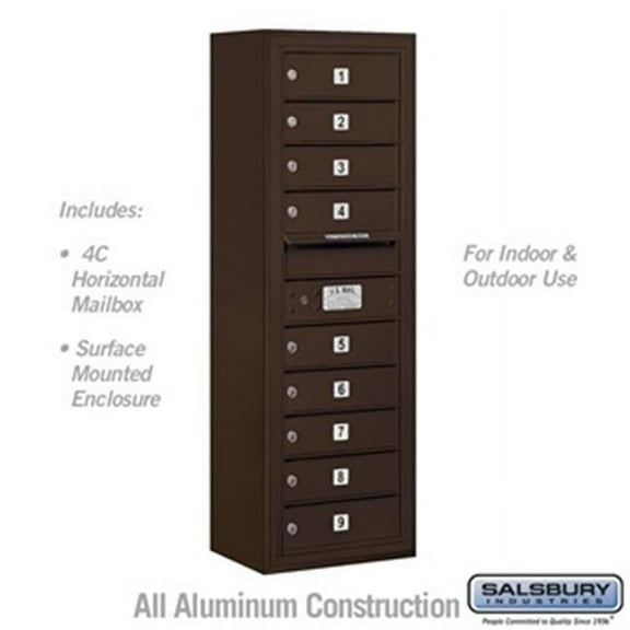 Salsbury 3811S-09ZFU 42 - 0.125 in. 11 Door High Unit Single Column 9 MB1 Doors Front Loading Surface Mounted 4C Horizontal Mailbox Unit, Bronze - USPS Access