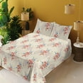 thumbnail image 2 of Ambesonne Vintage Floral Fitted & Flat Sheet with Shams 4 Pcs Set, Delicate Bees Botany, Queen, Cream Dark Coral Dark Tan, 2 of 5