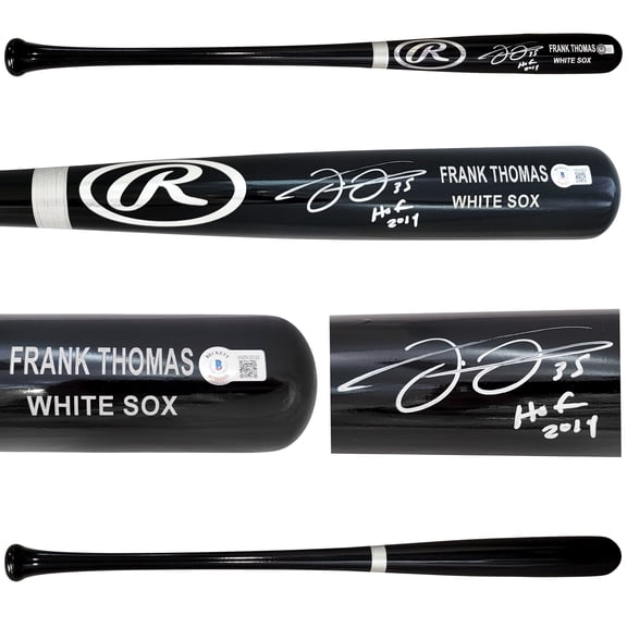 Frank Thomas Autographed Black Rawlings Game Model Bat Chicago White Sox "HOF 2014" Beckett BAS Witness 208241