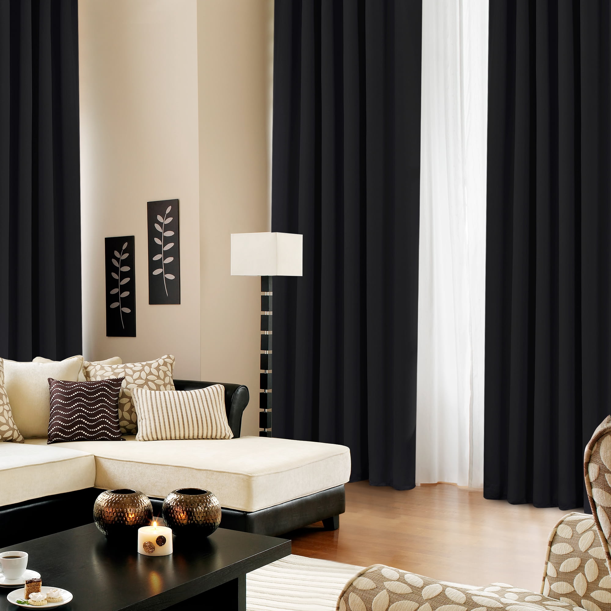ZOPZO Black Out Curtains 2 Packs, Black, 52W x 84L Inch, Noise Reducing Drapes for Bedroom and Living Room