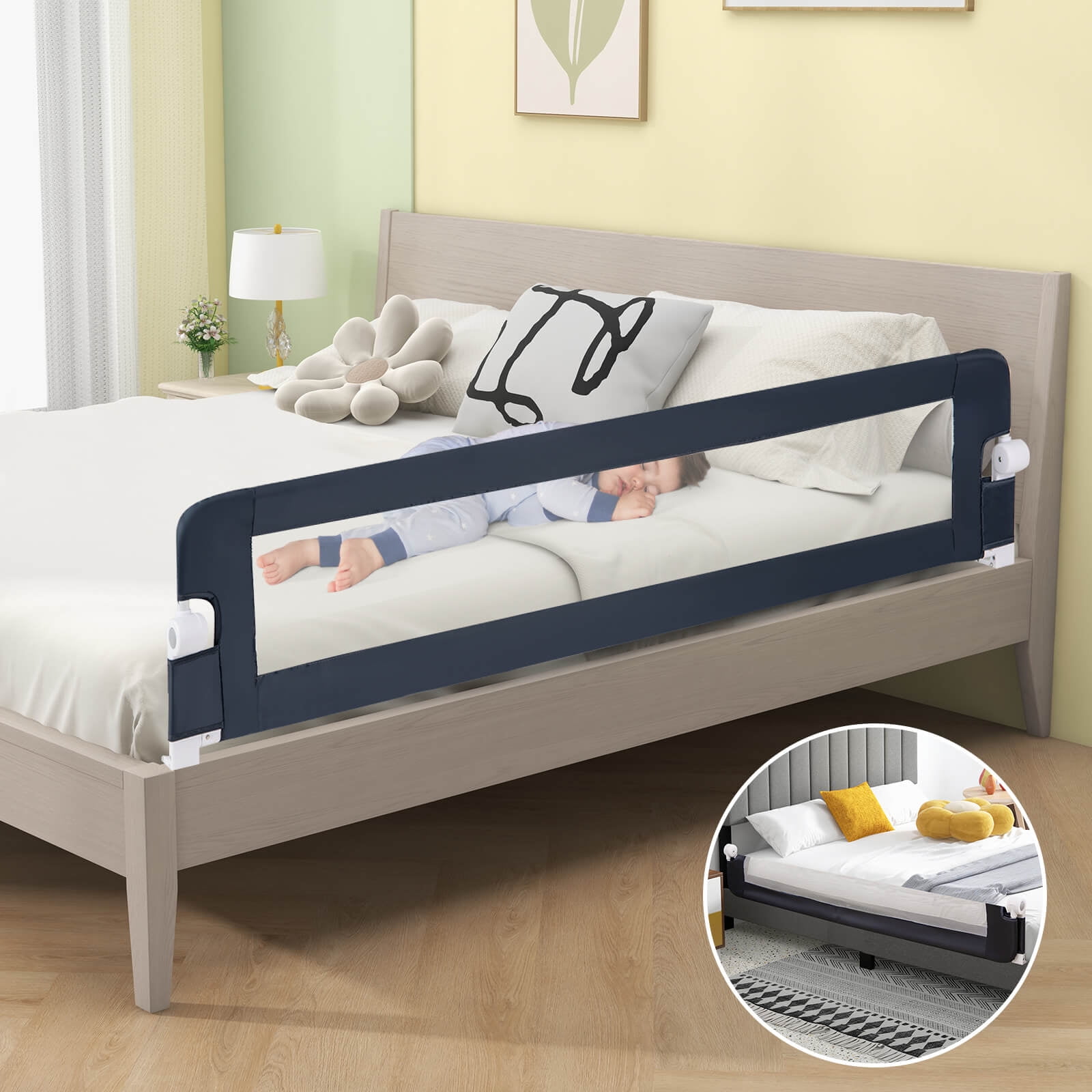 Infans 2PCS 71" Toddler Foldable Bed Rail w/ Adjustable Safety Strap, Bedrail Guard