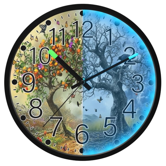 Ryvnso Trees Art Pattern 12 Inch Night Light Wall Clock Silent Battery Operated Luminous Clocks