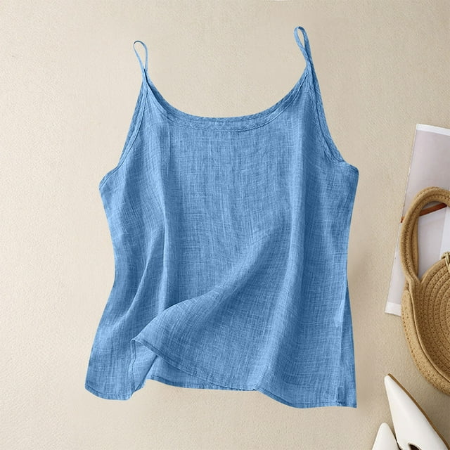 NJDVHB Womens Winter Casual Tops ,Ladies Solid Color Suspender Linen Casual Top