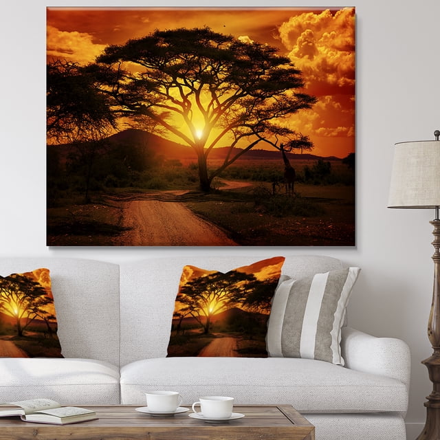 African Sunset with Lonely Tree - African Landscape Canvas Art Print