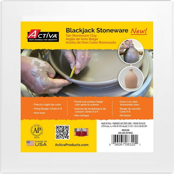 Activa Blackjack Tan Stoneware Clay, 20lb (9.07kg) - Natural Clay for Kiln Firing | Perfect for Creating Tableware, Sculptures, Arts & Crafts