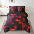 thumbnail image 2 of Black and Red Bedding Twin Size 7pcs Modern Abstract Comforter Set, 3D Glowing Plaid Bedding Comforter Sets Gradient Grid Bed in a Bag, Neon Square Bedding Accessories, 2 of 5