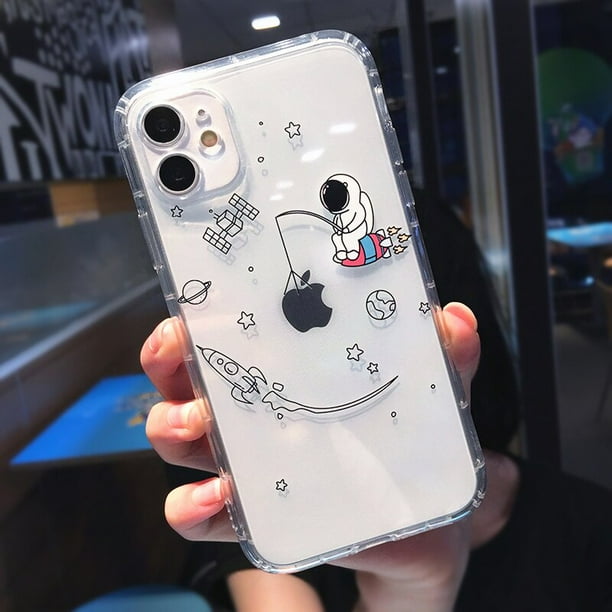 Funda de teléfono con dibujos de astronauta estrella espacial para iPhone 11 13 14 Pro MAX XS XR X 12 Mini 7 8Plus, funda transparente suave de TPU a prueba de golpes Tan Jianjun unisex