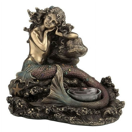 Young Mermaid Leaning On Sea Rock Sculpture