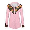 thumbnail image 4 of Western Cowboy Shirts for Women Cowgirl Floral Embroidery Long Sleeve Button Down Shirt Spring Fall Snap Pink Tops S, 4 of 4