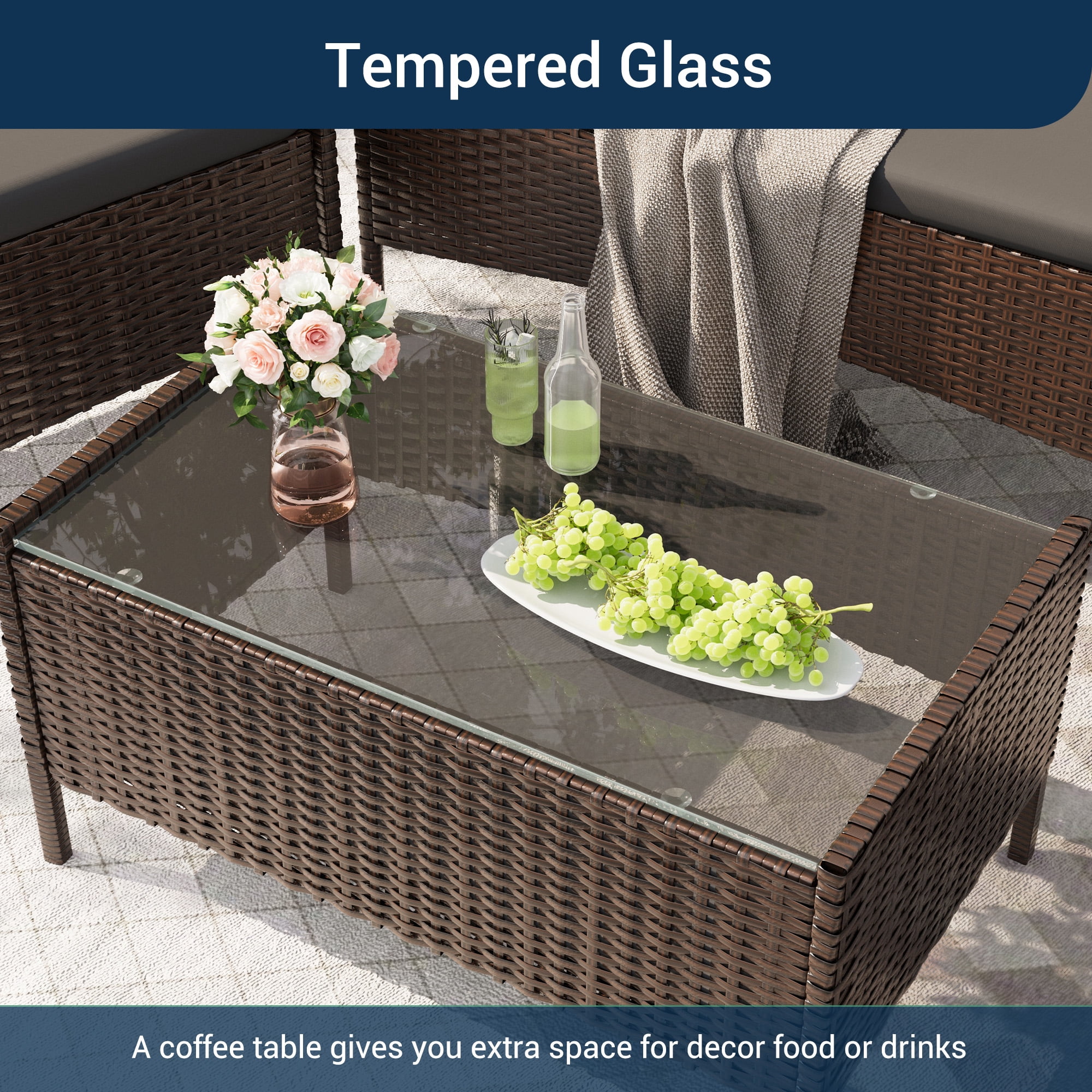 Elposun 4 Steel Hand-woven Outdoor Conversation Sets with Sofa and Table, Brown/Gray