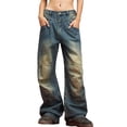 thumbnail image 3 of Sngxgn Women's Casual Mid Waist Cargo Jeans Stretch Wide Leg Denim Pants with Pockets(Blue,XL), 3 of 7