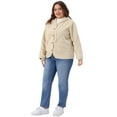 thumbnail image 3 of DARING DIVA Plus Size Hooded Fleece Pockets Button Closure Jacket 1X Beige, 3 of 6