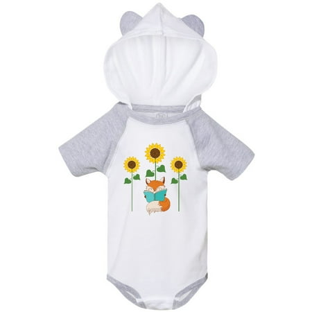 

Inktastic Reading Book Lover Sunflower Fox Gift Baby Boy or Baby Girl Bodysuit