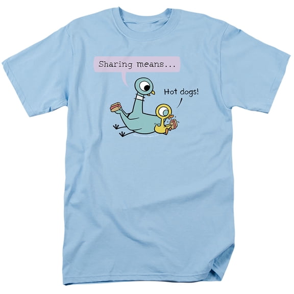 The Pigeon Sharing Means Unisex Adult T Shirt, Light Blue, Large