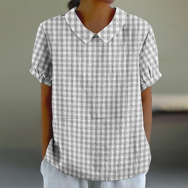 Fiudx Liquidación de Ofertas Flash Camiseta Holgada Informal con Estampado para Mujer, Tops de Manga Corta con Cuello de Muñeca, Blusa Bonita y de Lino