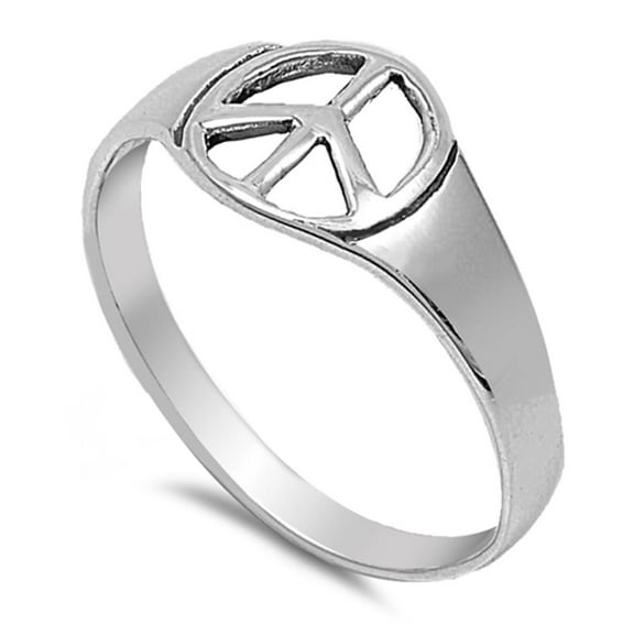 Sterling Silver Peace Sign Symbol Ring Light Weight Band 925 Jewelry Female Male Unisex Size 8