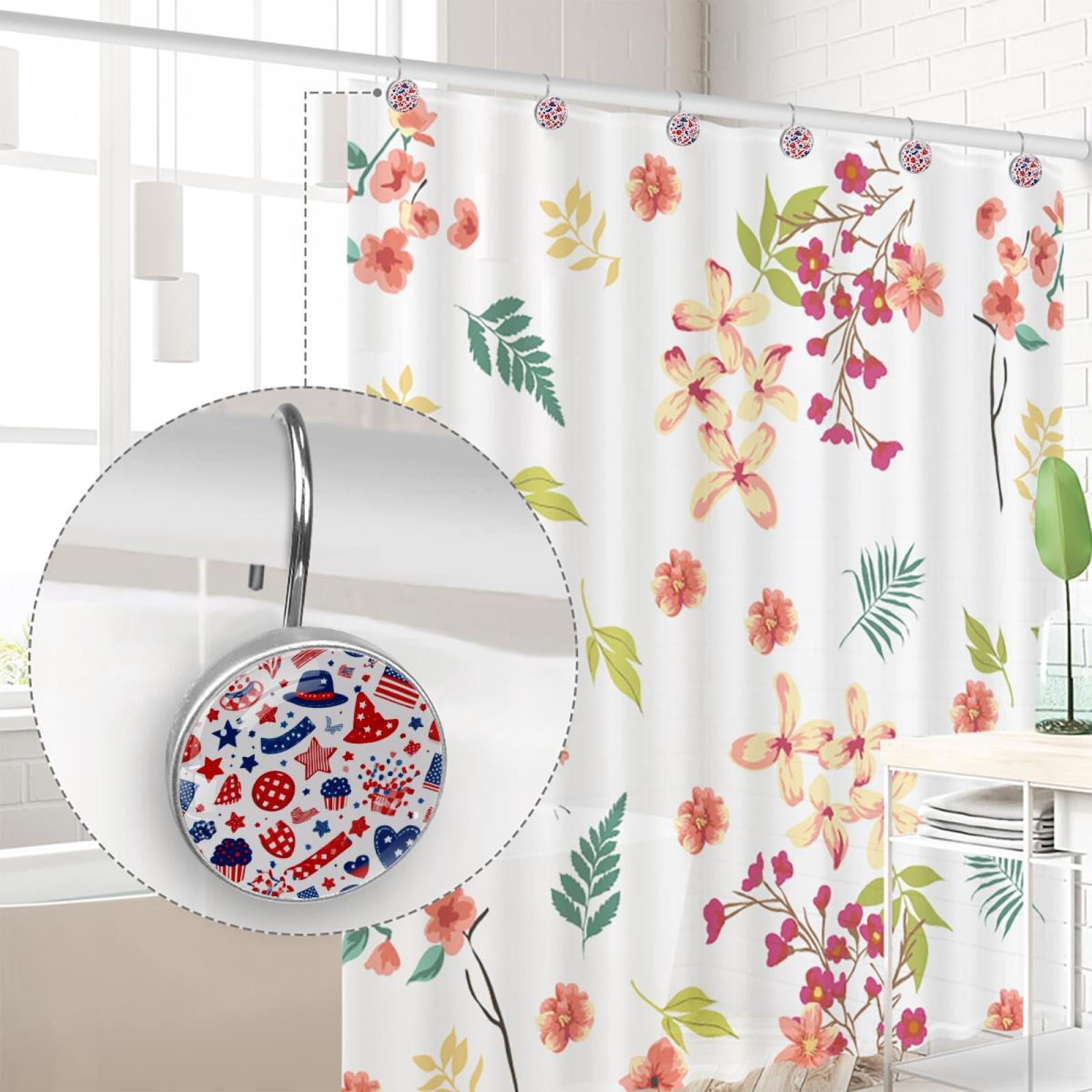 12pcs Decorative Shower Curtain Hooks, Rust Resistant Shower Rings for Bathroom Living Room,Rustproof Stainless Steel Rings for Shower Curtain and Liner Rods,4th of July Hats