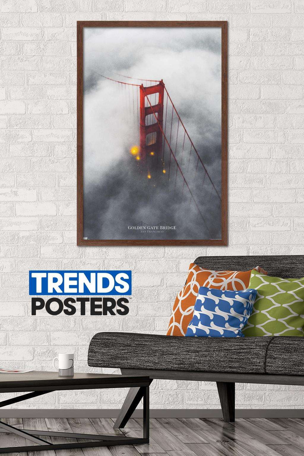 San Francisco - Foggy Bridge Wall Poster, 22.375" x 34", Framed