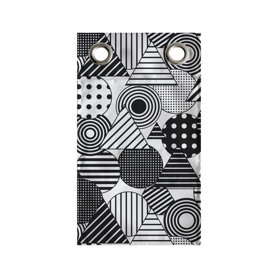 Geometric Hanging Pocket Organizer, Repetitive Abstract Circles Triangles in Monochrome Tone Illustration, Printed Polyester Storage Bag with Pockets, 9" x 27", Charcoal Grey White