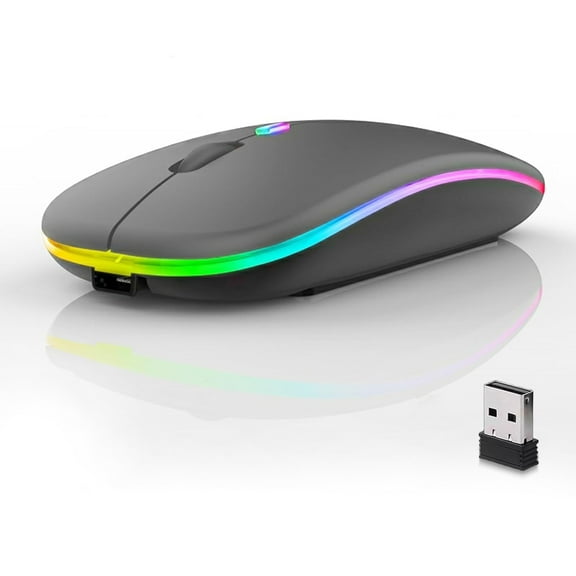 Wireless Mouse, G12 Slim LED Rechargeable Silent Wireless Mouse for Laptop, 2.4G Portable USB Optical Computer Mouse Wireless Computer Mice, Matte Black