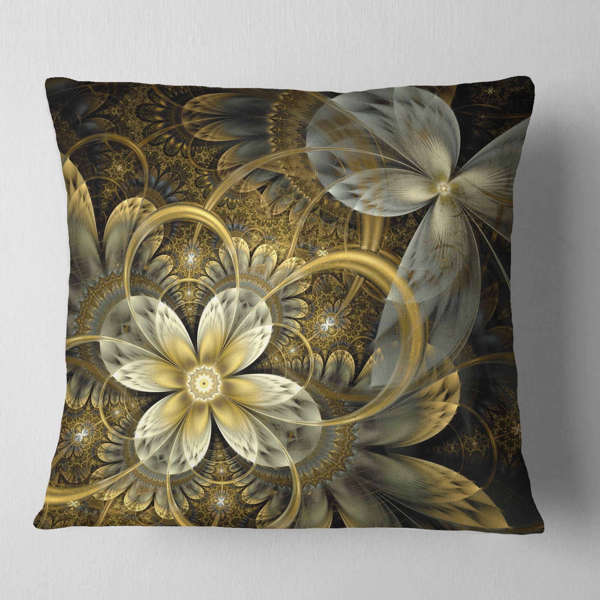 Designart Fractal Orange Yellow Flowers - Floral Throw Pillow - 18x18