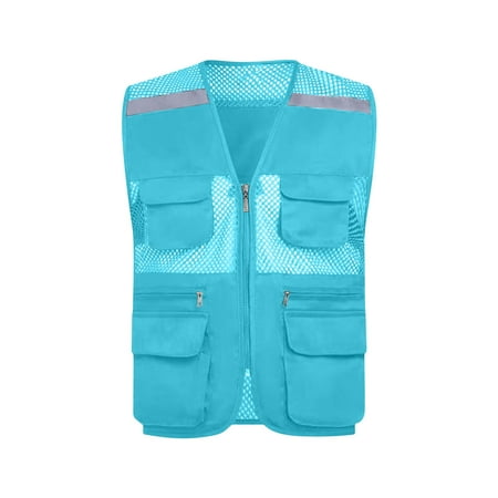 FRSASU Women Mesh Breathable Outdoor Quick Dry Safari Cargo Fishing Travel Vest with Multiple Pockets Sky Blue