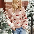 thumbnail image 3 of Defitshape Women's Christmas Pullover Sweaters Long Sleeve Knit Sweater Winter Cute Fall Warm Printed Knitwear Pink Large, 3 of 4