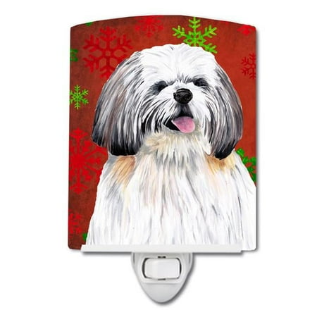 

Shih Tzu Red & Green Snowflakes Holiday Christmas Ceramic Night Light