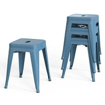 18-Inch Stackable Metal Stool, Backless Bar Stools, Industrial Seat for Kitchen, Garage, Restaurant(Deep Blue, SET OF 4)
