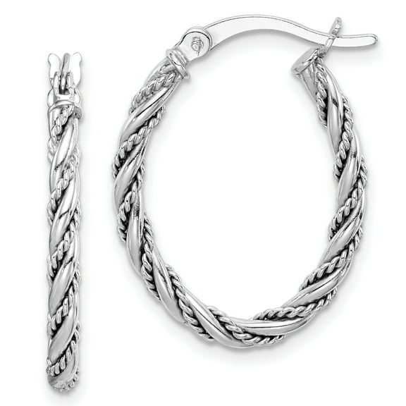 Primal Silver Sterling Silver Rhodium-plated Twisted Oval Hoop Earrings