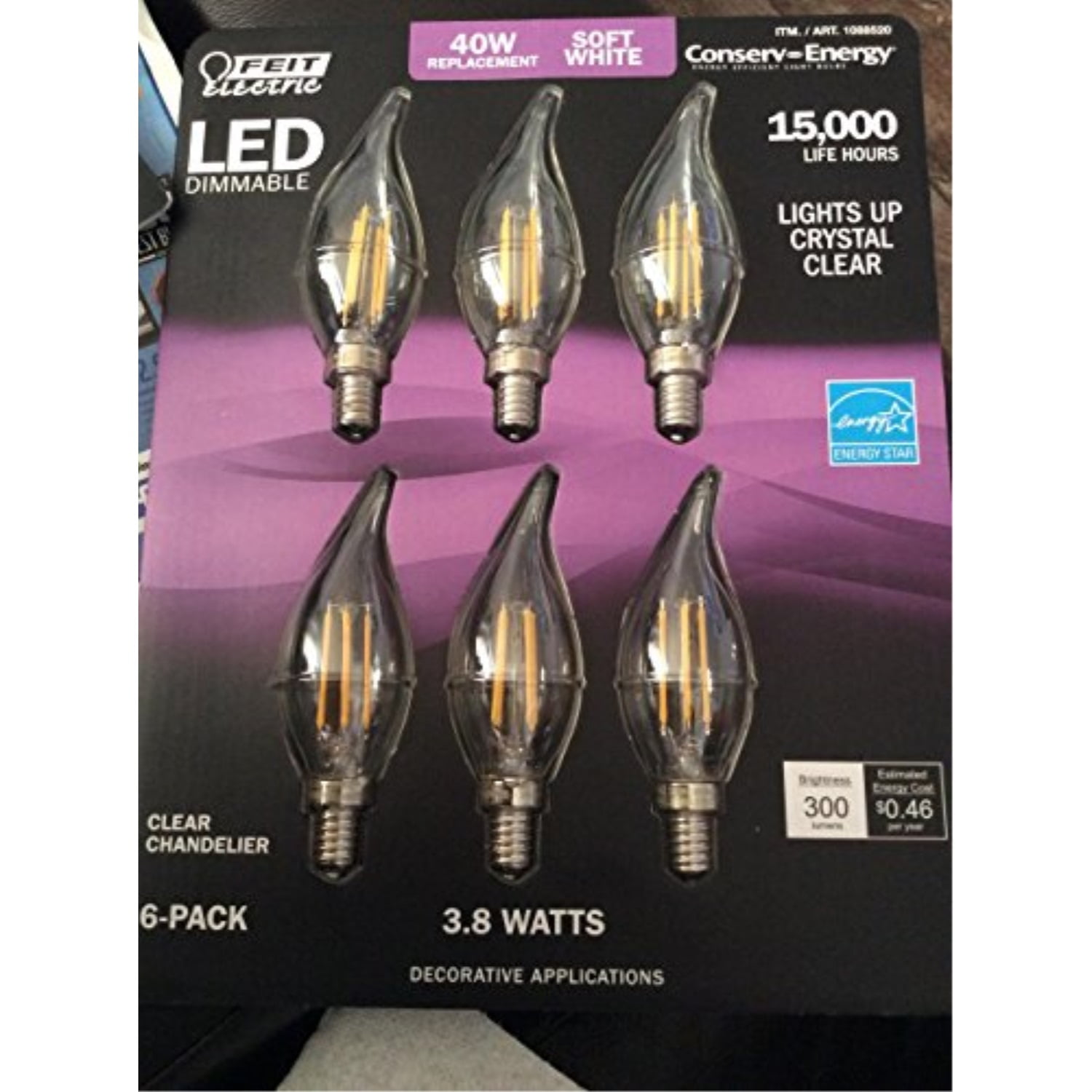 Feit Dimmable LED Clear Chandelier Soft White 6Pack (40W Replacement
